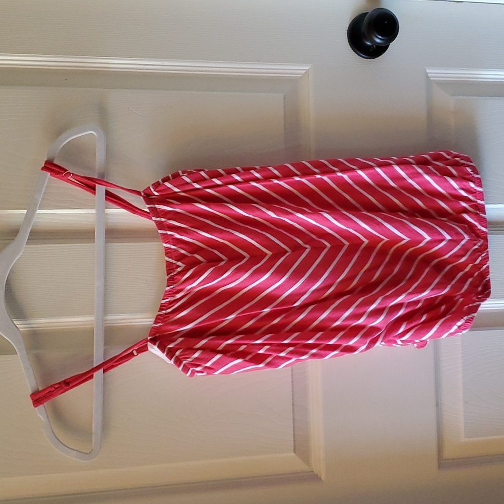 Old Navy women's hot pink and white striped tank top. Size medium.
